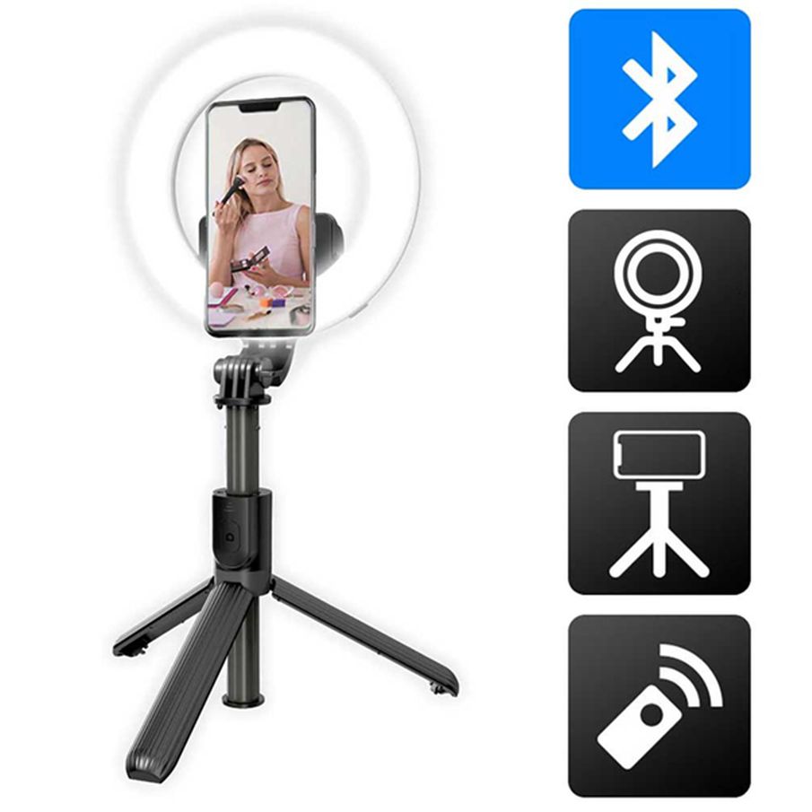 Palo Selfie y Trípode Bluetooth con disparador inalámbrico - Negro