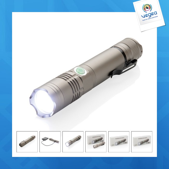 Lampe de poche rechargeable, Objets publicitaires, Lampe torche 3w  rechargeable personnalisable